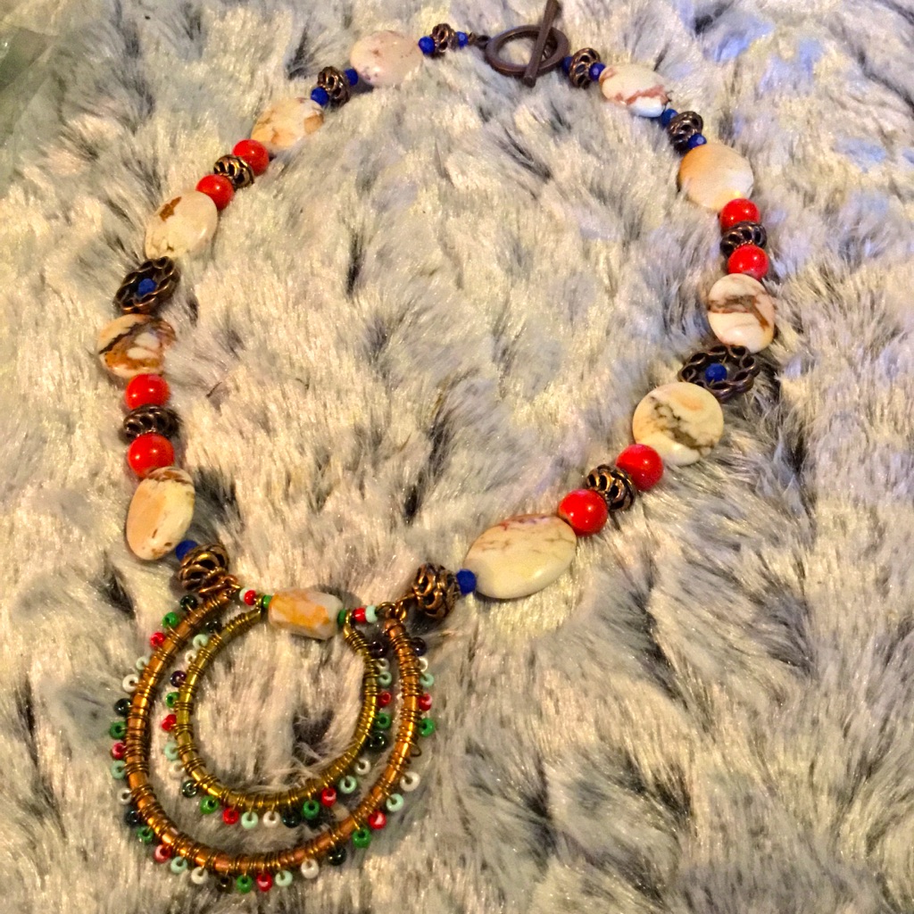 Picasso Jasper & Glass Necklace W/ Copper & Brass